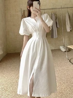 french vintage jacquard zipper split slim waist long dresses for women 2022 new elegant fashion casual summer dress robe femme