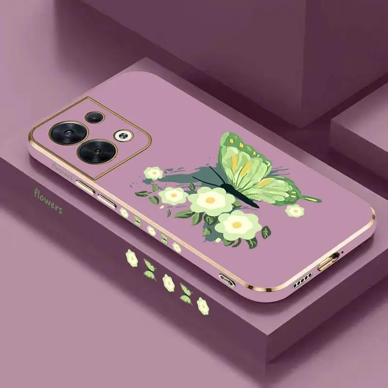 Patterned Butterflies Luxury Plating Phone Case For OPPO Reno 8 8T 8 Pro 7 7Z 6 5 F19 F9 F9 Pro Cover