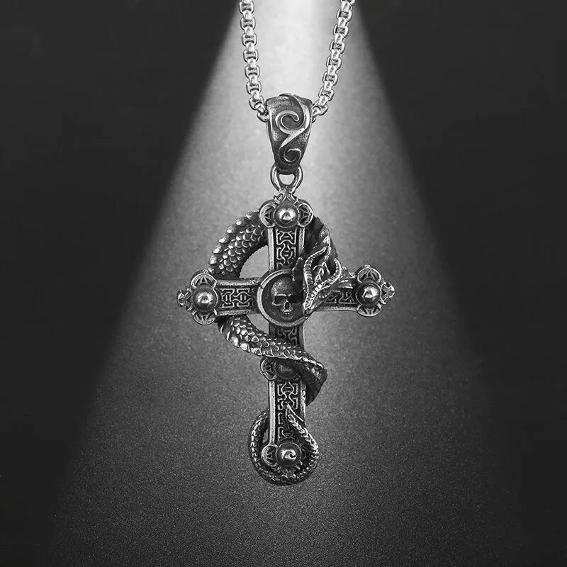 

Vintage Gothic Cross Statement Necklace Domineering Dragon Wrap Necklace Men Women Jewellery Hip Hop Men Joyas