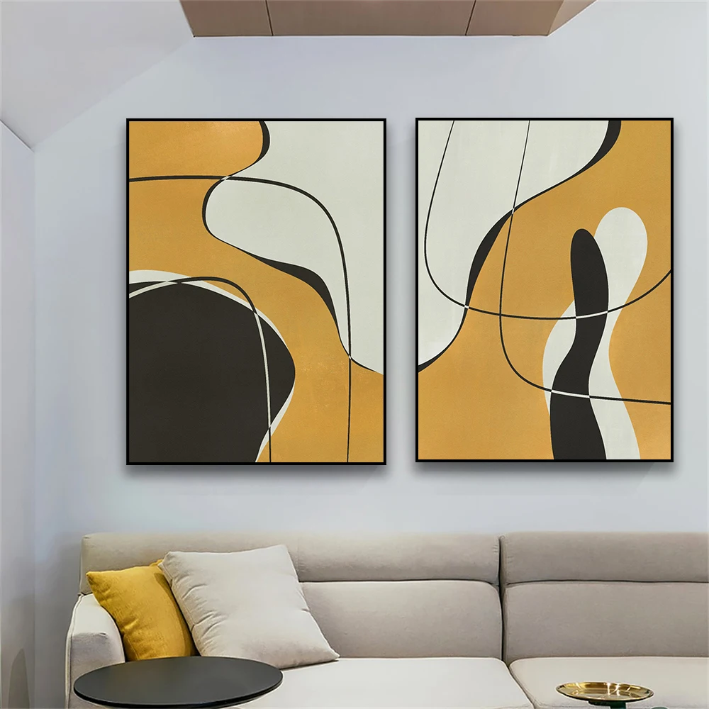 

Современный минималистичный печатный плакат, черно-желтые абстрактные формы, линии, художественные принты, галерея, настенная Картина на холсте, скандинавский Декор