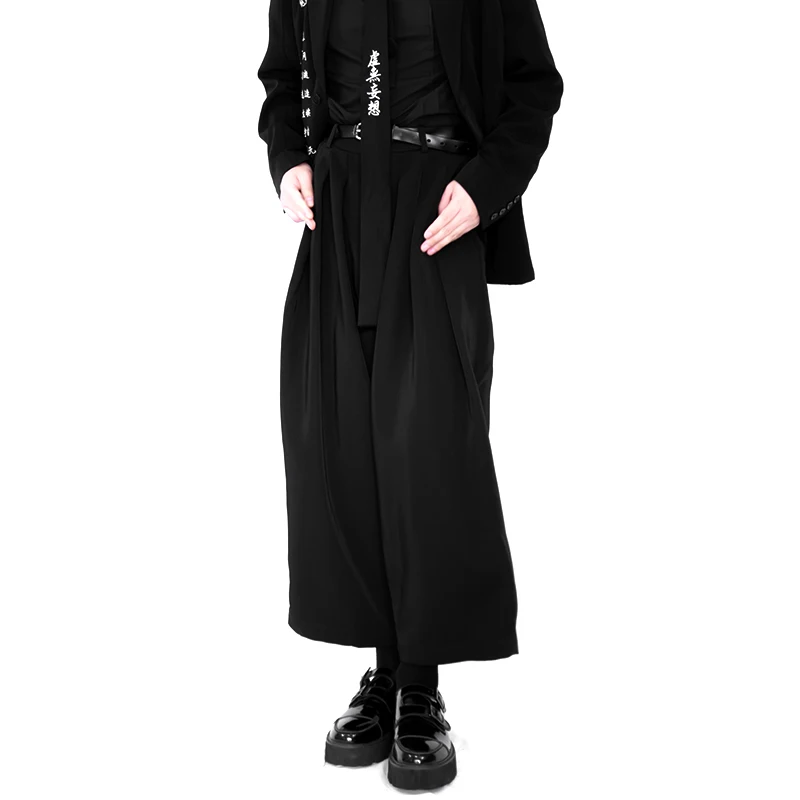 Men's Loose Black Wide Leg Capris Japanese Large Size New High Waist Casual Skirt Pants Fashion Versatile Simple Flared Pants