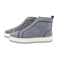 Genuine Cow Suede Casual Shoes Light Blue Patchwork High Top Sneakers Fashion Women Men Flats Running Sport Trainer Shoes