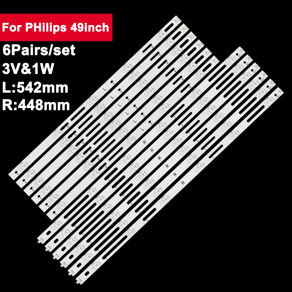 

6Pairs/set L:542mm R:448mm Led Backlight TV Lens For PHilips 49inch GJ-2K15-XM-D2P5C1-490-D611-C1-L 49PUF6701/T3