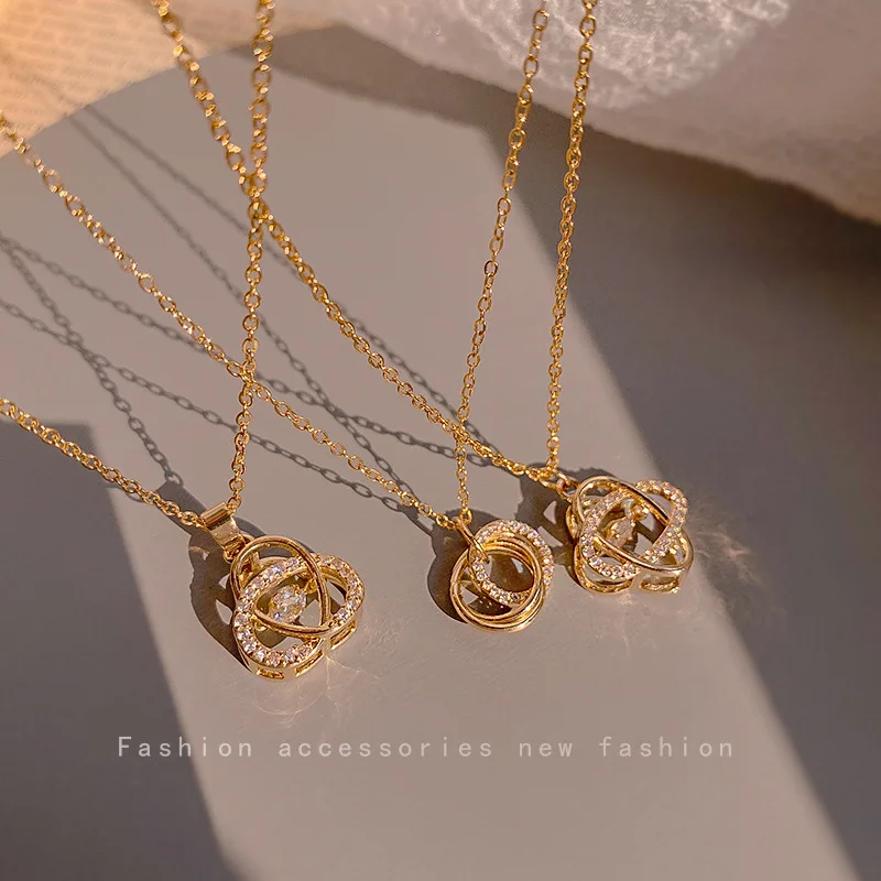 

2022 Fashion Simple Gold Geometry Titanium Steel Zircon Pendant Light Luxury Necklace for Women's Jewelry Wedding Party Gift