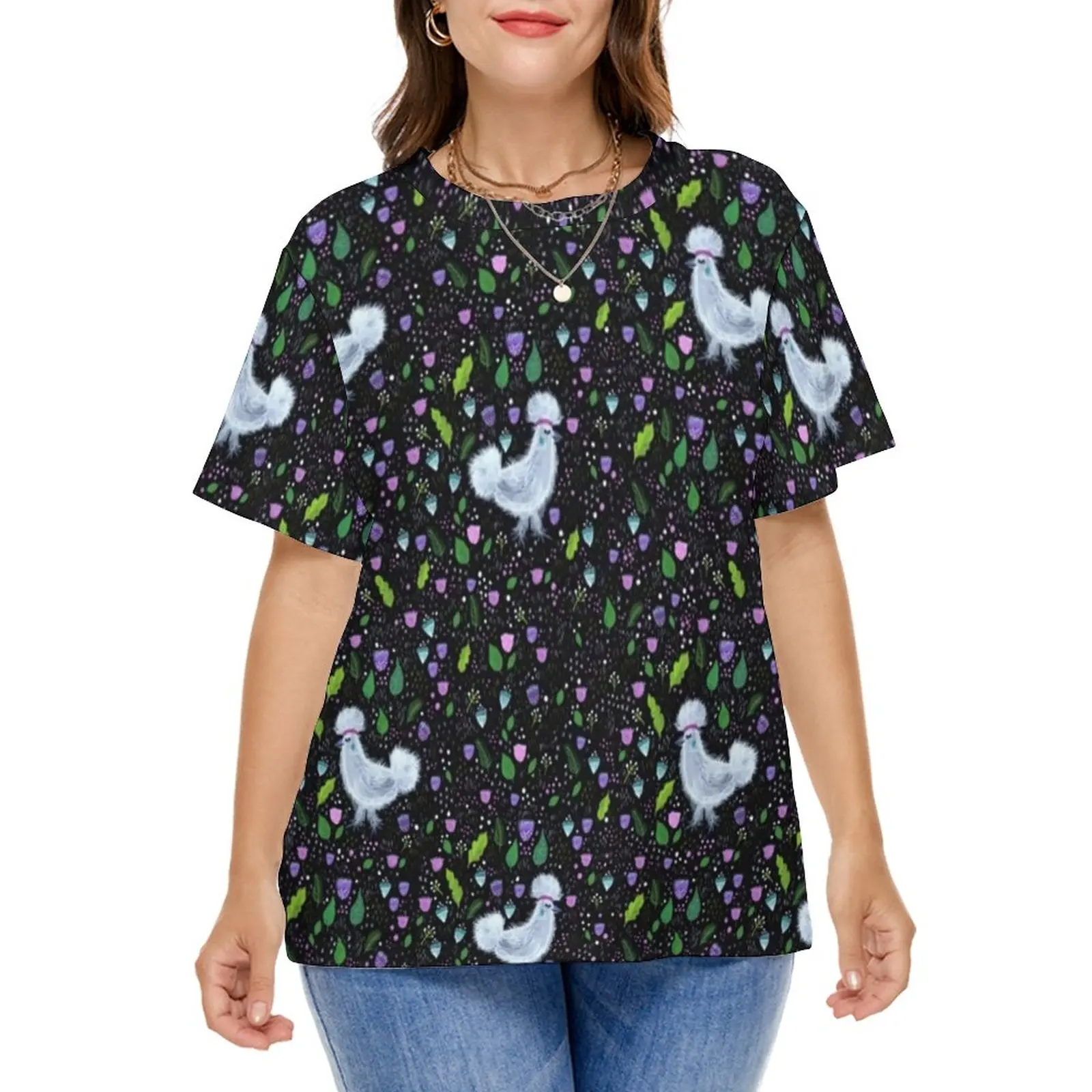 

Farm Ranch T Shirts Glam Chicken Print Casual T-Shirt Short-Sleeve Cute Tee Shirt Plus Size 4XL 5XL Beach Graphic Clothes Gift