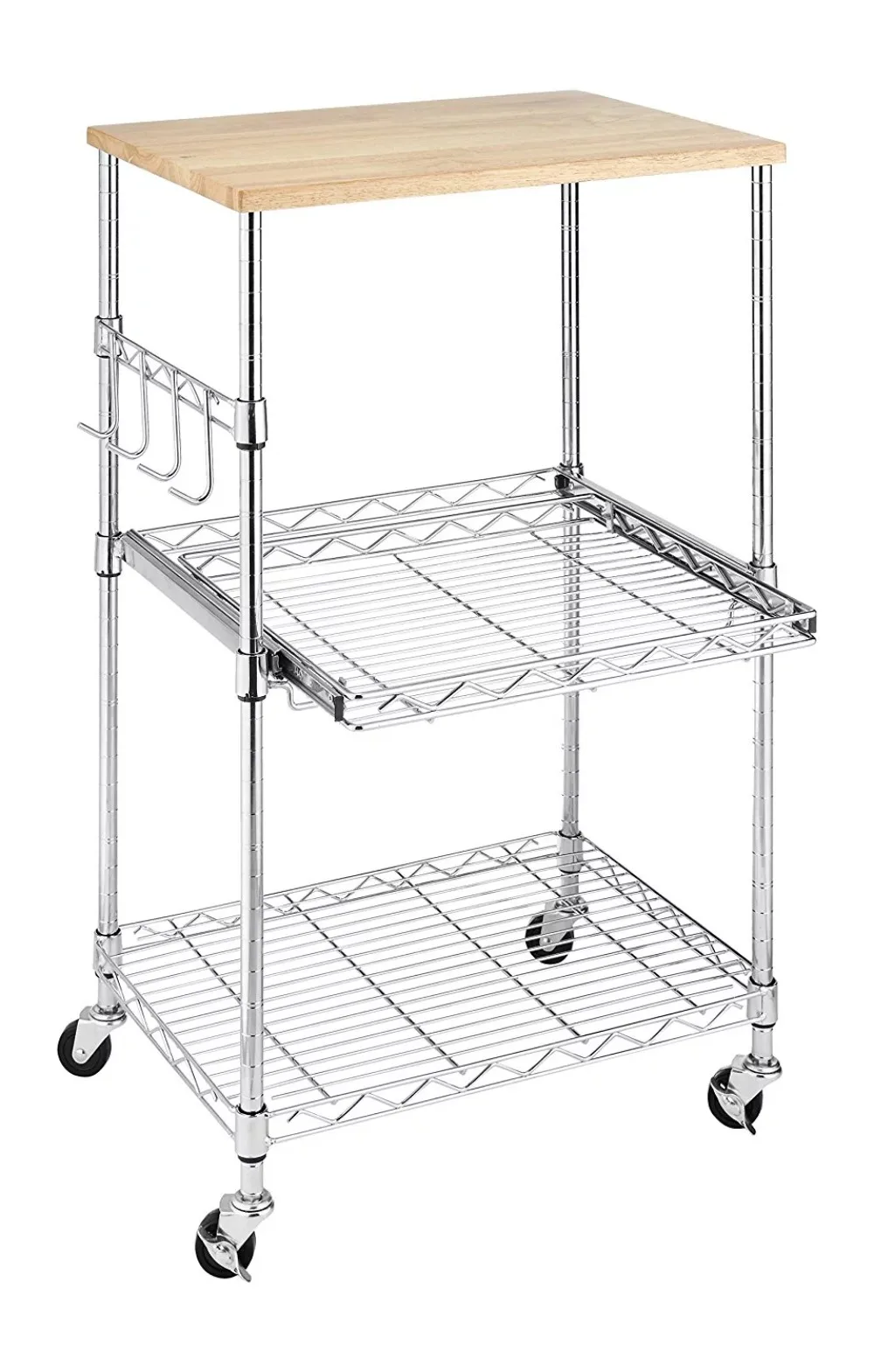 

Whitmor Supreme Kitchen Storage Microwave Cart - Wood & Chrome