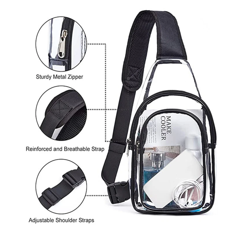 

Stadium Sling Bag Women Crossbody Concert Bags Clear Stadium Purse Bag with Black Belt Gym Sling Bag Chest PVC Transparent Bags