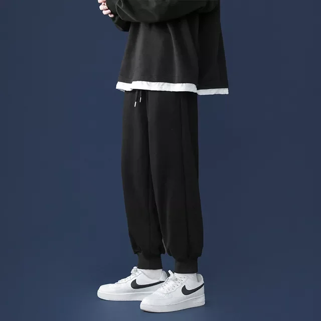 

2023NEW Style Loose Sweatpants Men Streetwear Straight Wide Leg Pants Black White Grey Tie Feet Casual Trousers Male