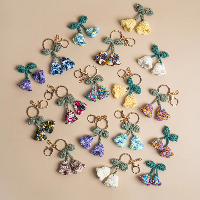 Handmade Knitted Keychain Keyring For Women Girl Crocheted Wind Chimes Flower Car Key Bag Pendants Ring Handbag Charms Gift