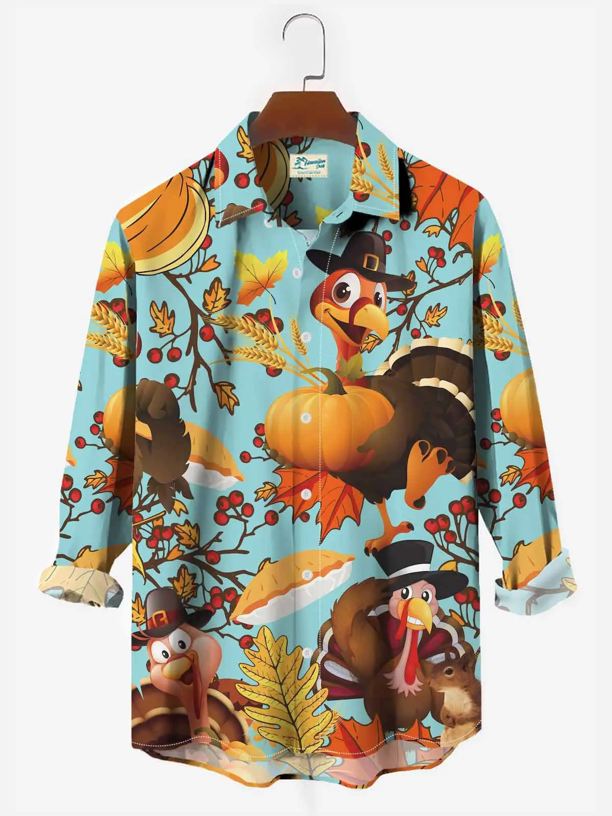 Men's Casual Long Sleeve Shirts Thanksgiving Turkey Holiday Wrinkle Free Plus Size Tops