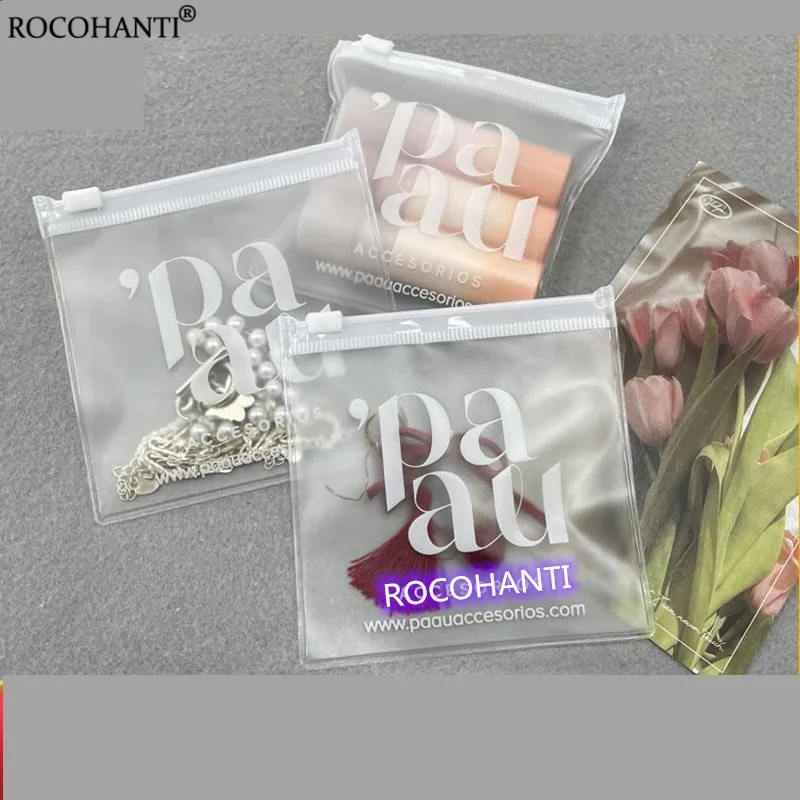 100x Custom LOGO Eco Ziplock Jewelry Packaging Bag Small Biodegradable EVA Plastic PVC Clear Mini Zipper Pouch Necklace Gift Bag