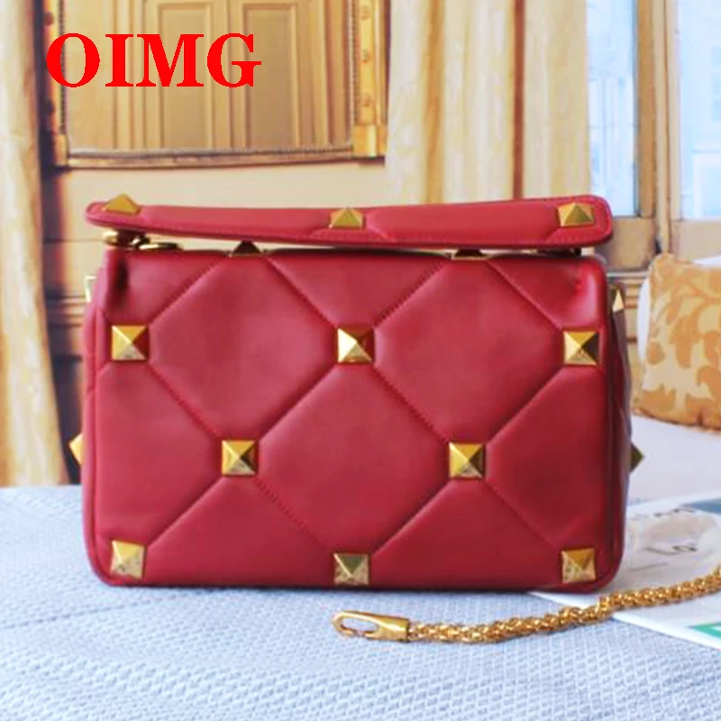 

New Women's Big Rivet Bag Chain Handbag High Quality Leather Large Capacity Shoulder Bag Crossbody Bag