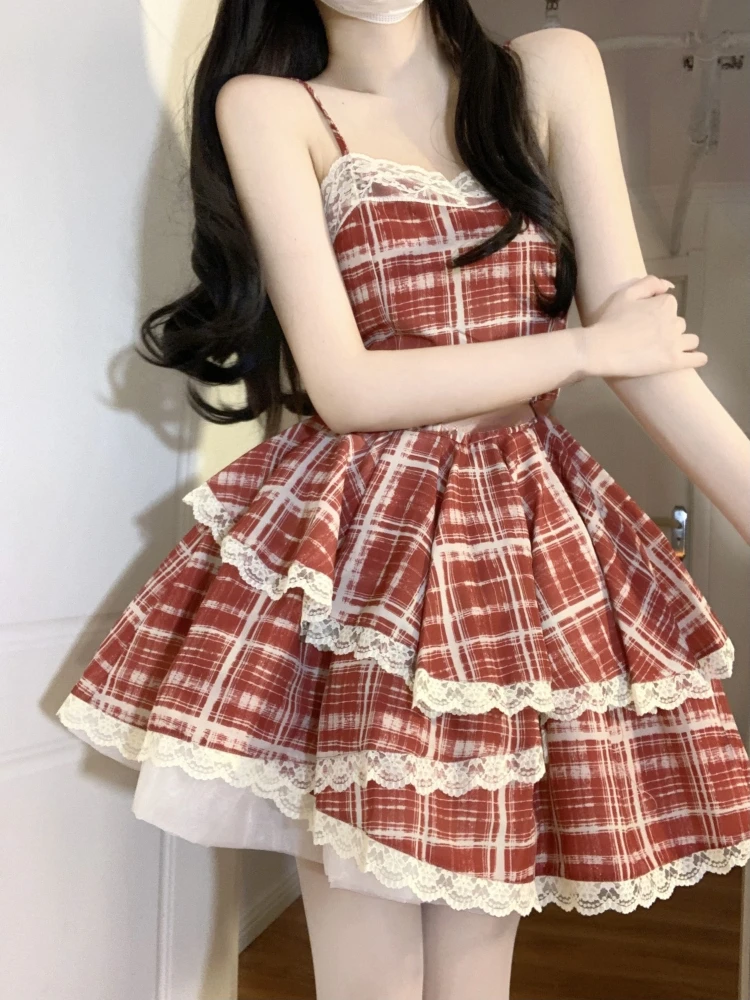

2023 Summer Kawaii Clothing Lolita Strap Dress Women Even Party Y2k Mini Dress Female Casual One Piece Dress Korean Fashion Chic