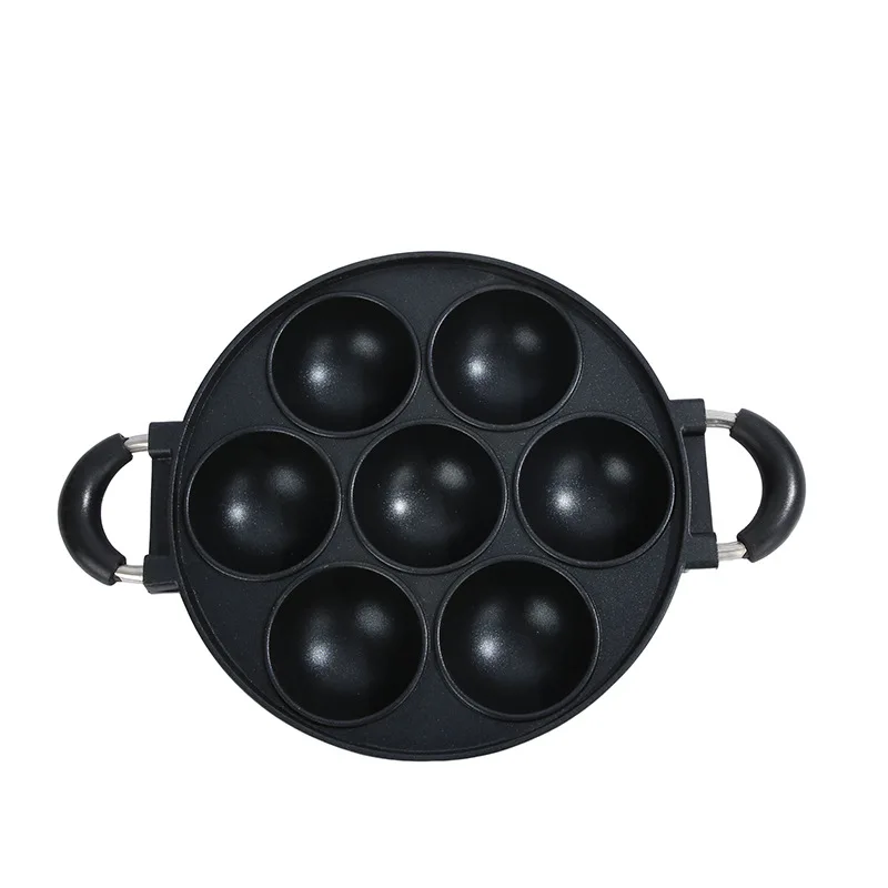 

7-Hole Cake Cooking Pan Cast Iron Omelette Pan Non-Stick Cooking Pot Breakfast Egg Cooking Pie Cake Mold Kitchen Cookware Tool