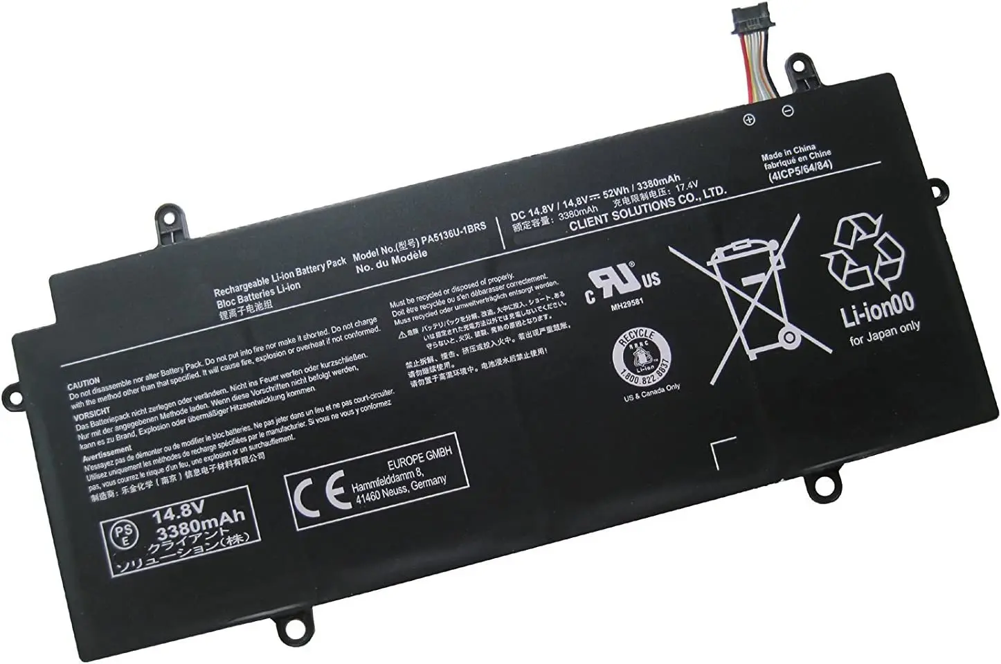 

Laptop Battery PA5136U-1BRS PA5136U 14.8V/52Wh/3380mAh For Toshiba Portege Z30 Z30-A Z30-AK04S Z30-A1301 Z30-B K10M Z30-C Series