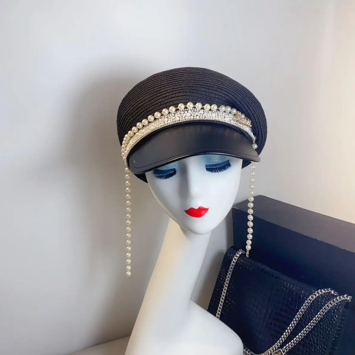 Шляпа женская из искусственного жемчуга Соломенная Шапка с подвеской в виде