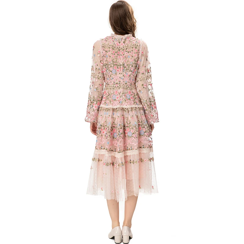 QMQA модные женские элегантные роскошные платья с длинным рукавом сетчатое платье