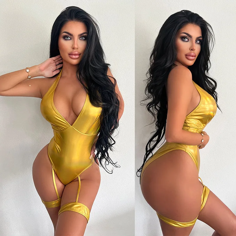 

Solid Color One-piece Swimsuit Women Backless Halter Shoulder Tie Up Lace Up Sexy Bodysuits 2023 New Beach Bathing Suit Swimwear