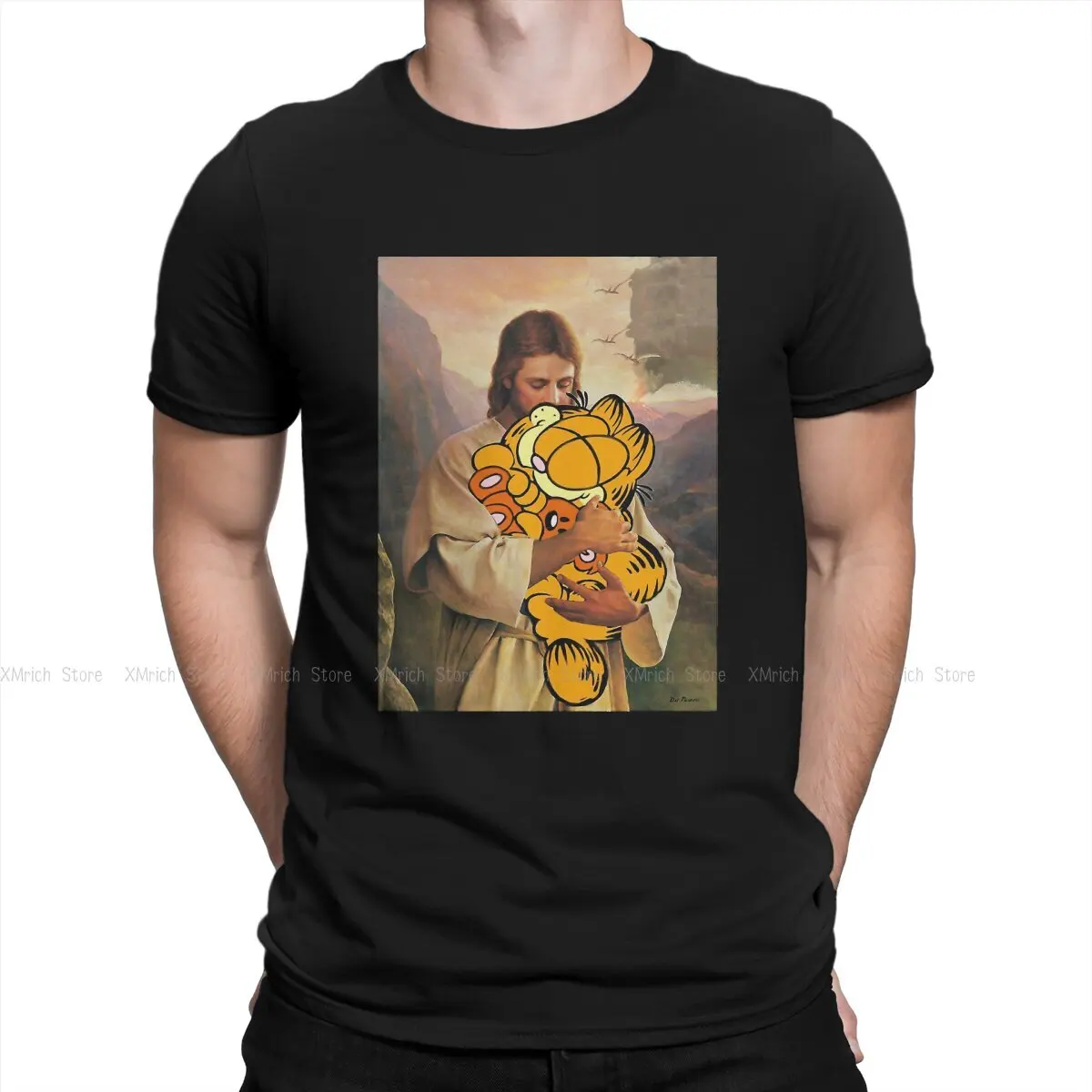 

Jesus Holding T-Shirt Men Orange Cat Leisure Pure Cotton Tee Shirt O Neck Short Sleeve T Shirt Graphic Printed Clothes
