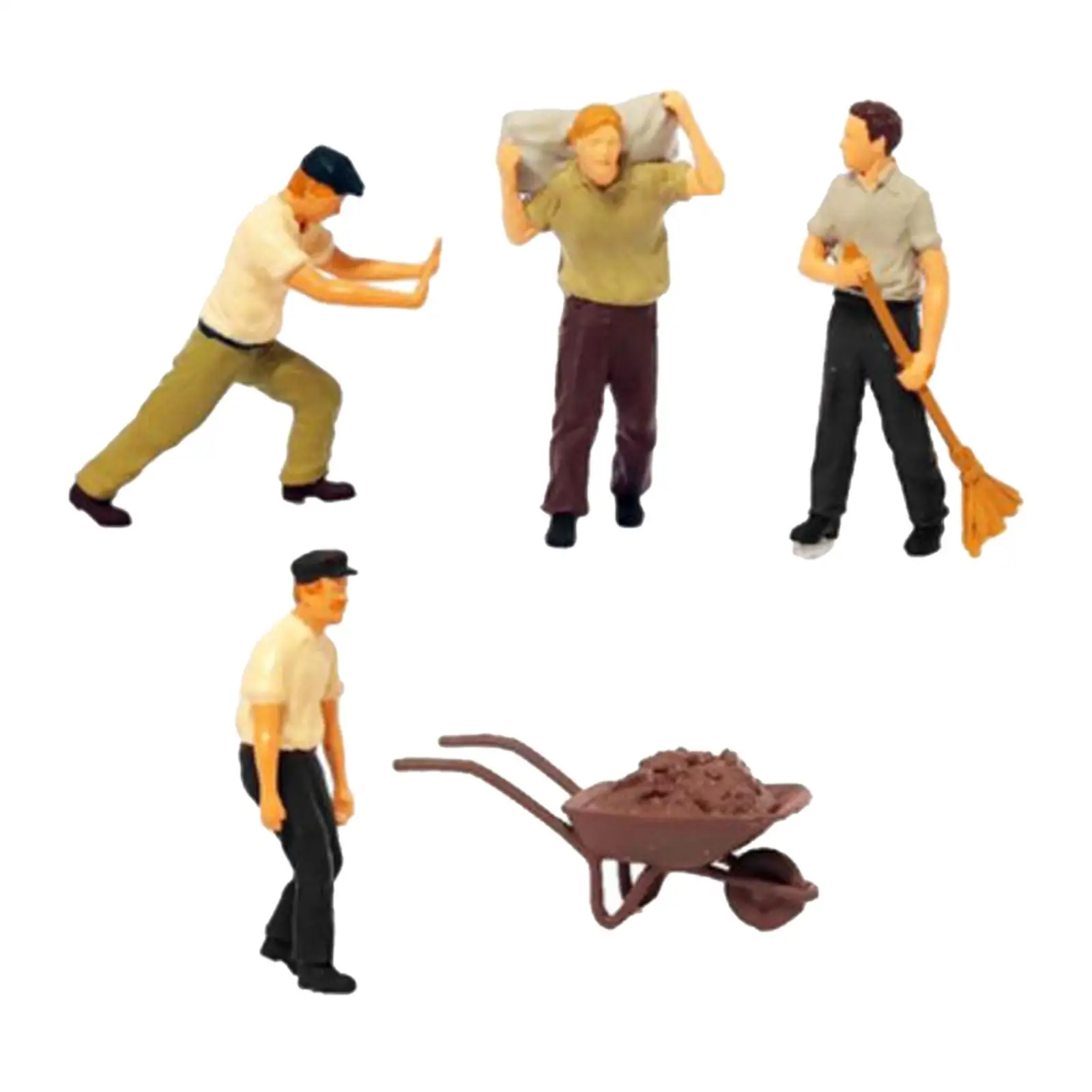 

4x Worker People Figures W/ Wheelbarrow DIY Collections Fairy Garden Building Layout Railway Dioramas