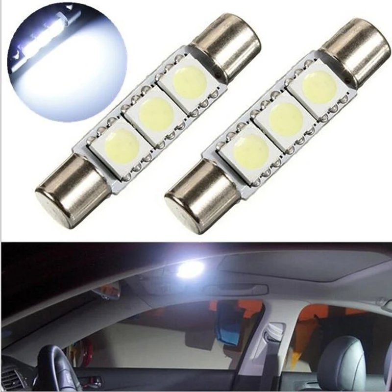 

10pcs Flood Festoon Dome T6.3 28mm 31mm 3 SMD 5050 LED 3smd Light Bulb Car Vanity Mirror Lights Sun Visor Fuse Light White 12V