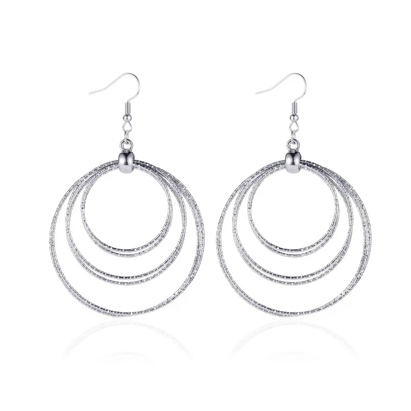 

Fashion Simple Silver Color Multilayer Square Round Circle Earrings For Women Exaggerated Statement Drop Earrings Party Jewelry
