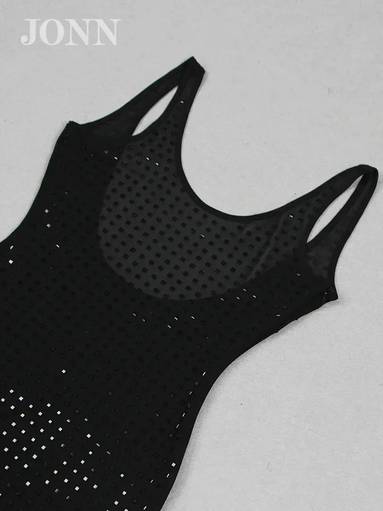 JONN сексуальное прозрачное черное сетчатое платье с открытой спиной женское