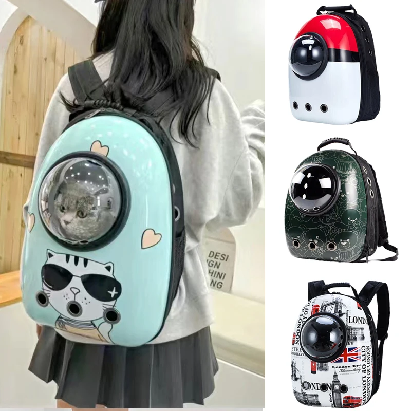 Cartoon Print Cat Backpack Carrier Pet Outdoor Travel Suppli