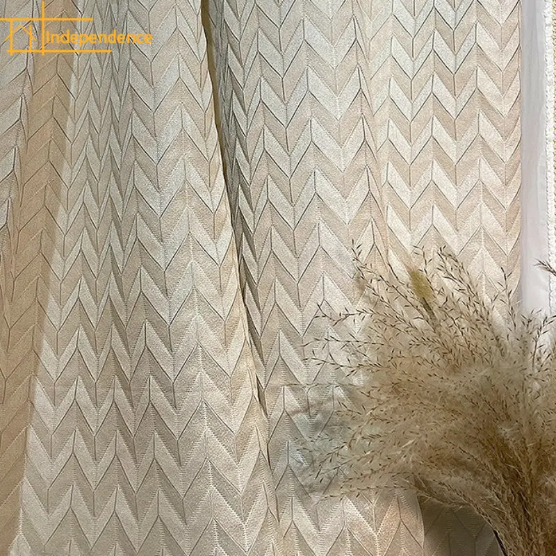 

New Popular Beige Embossed High Precision Living Room Bedroom Cotton Linen Curtains Curtains for Living dining room bedroom