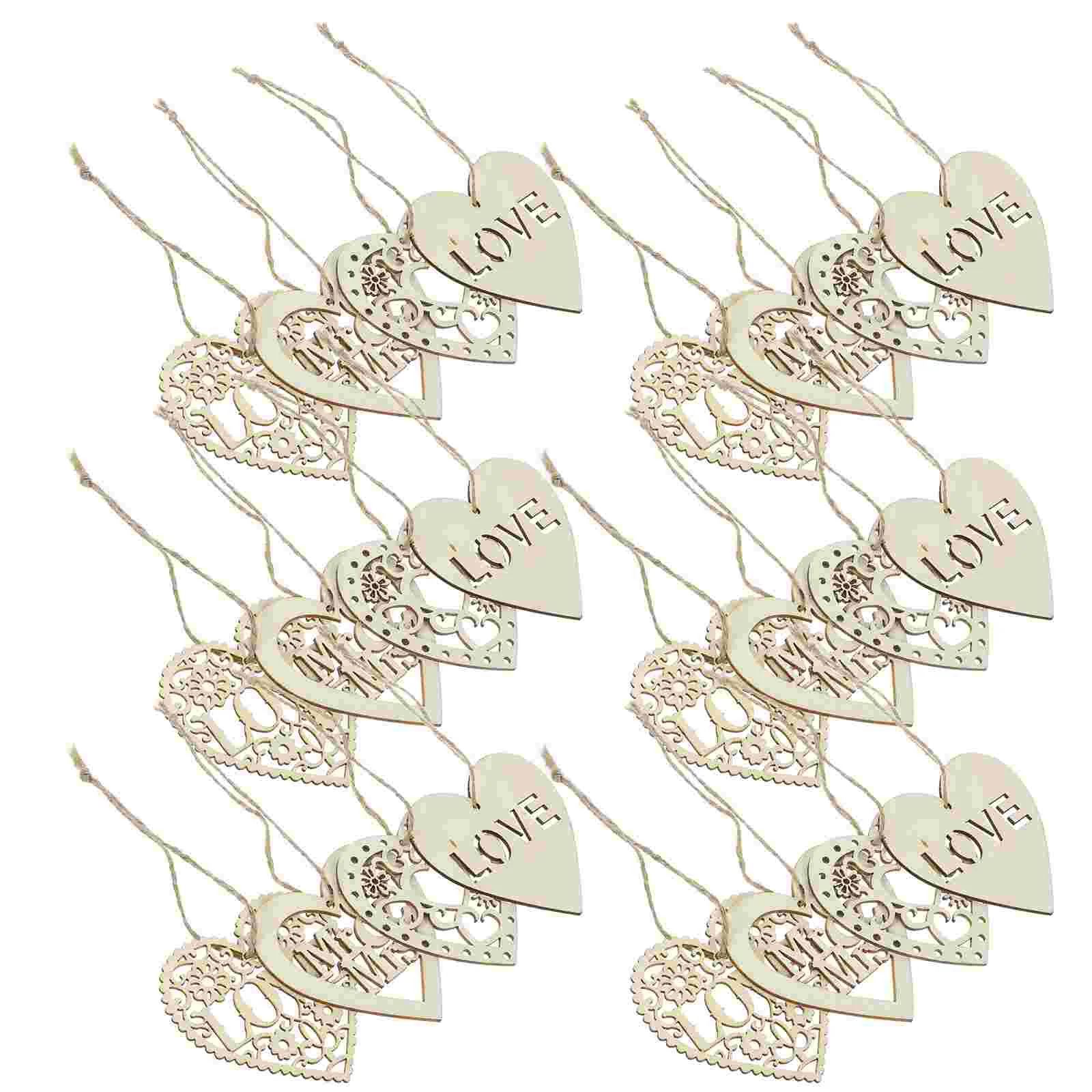 

4 Sets Valentine's Day Ornaments Wooden Heart Slices Unfinished Decor Accessories Hearts Xmas