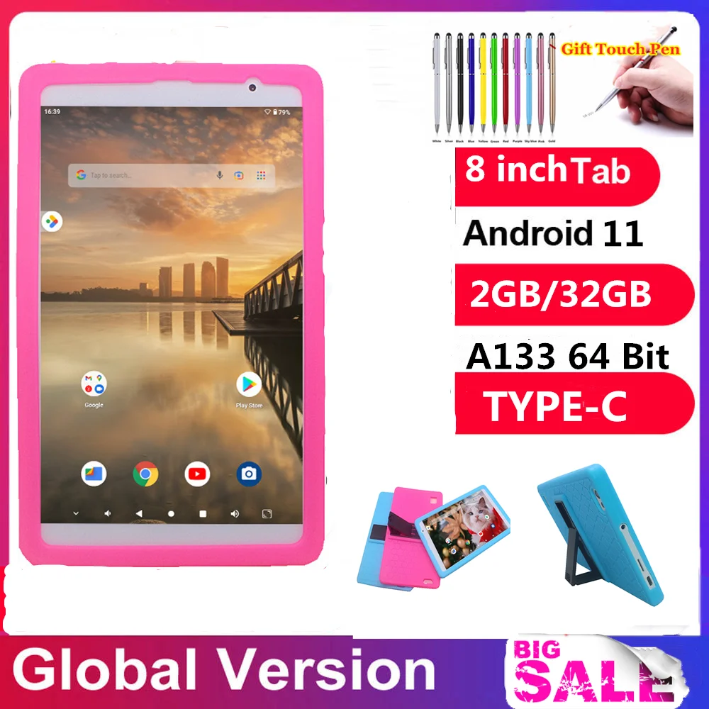 

Sales 8 INCH A133 Google Android 11 Tablet PC DDR2GB RAM 32GROM 64 Bit Quad-Core 800*1280 IPS TYPE-C Dual Camera WIFI