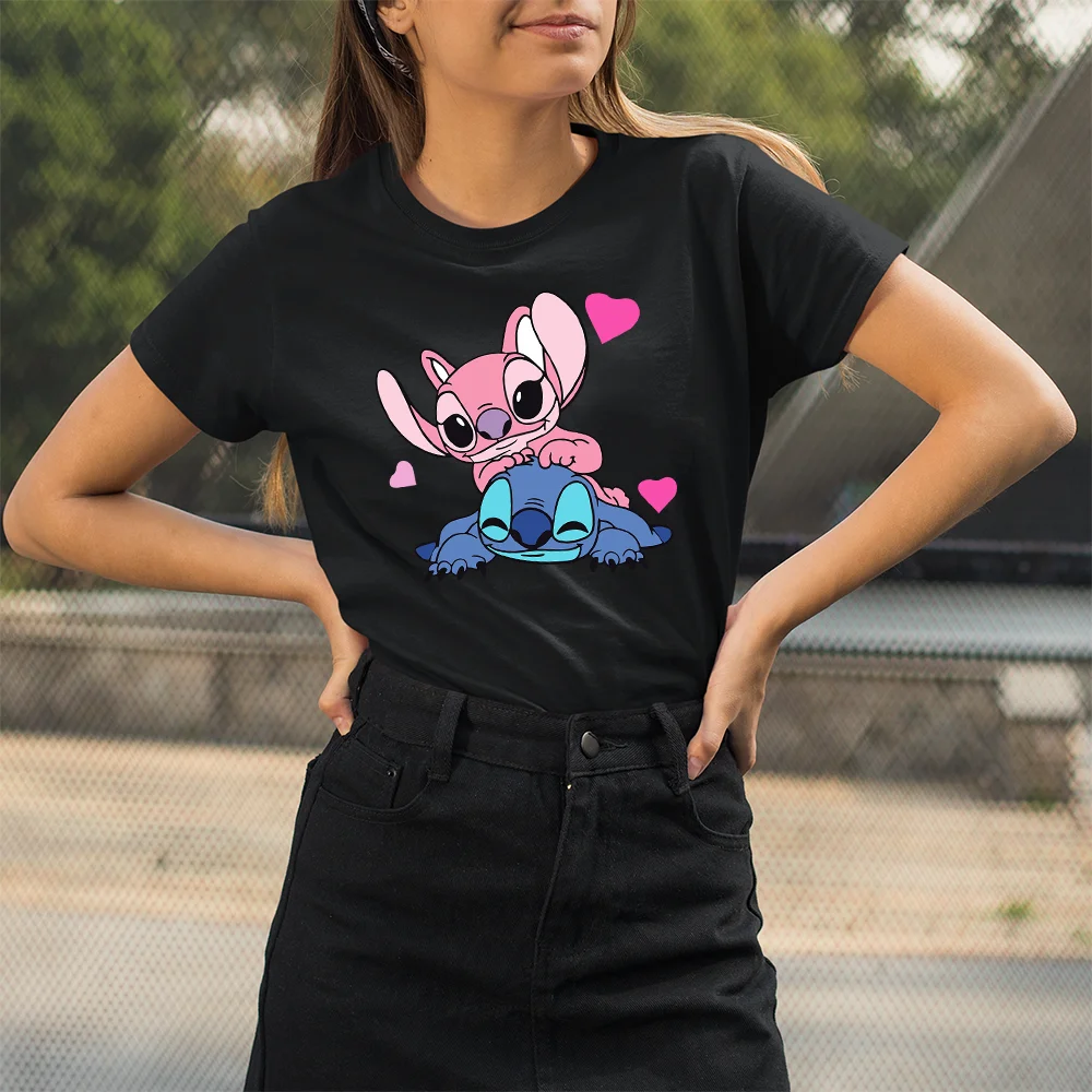 

Lilo amp Stitch Cartoon Pattern T-shirts Female Kawaii Harajuku Outdoor Fashion Dropship Diseny O-Neck Women TShirts Black White