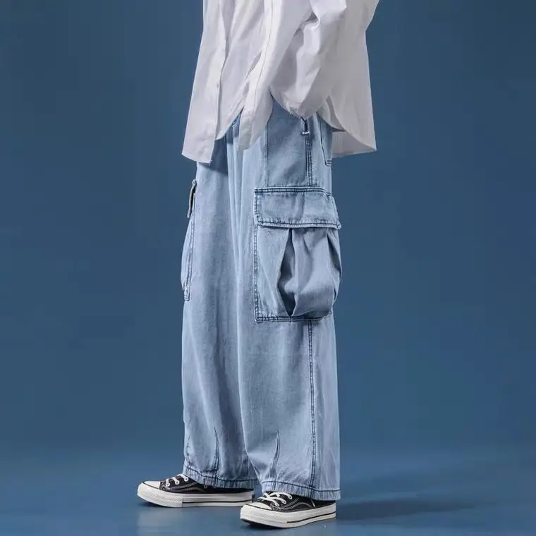 Men Wide Leg Jeans Hip Hop Casual Men's Straight Baggy Denim Pants Streetwear Skateboard Pant Neutral Trousers