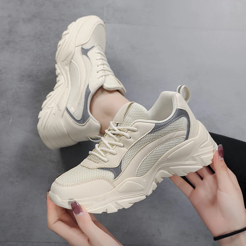 

Women Sneakers White Casual Shoes Chunky Vulcanize Dad Shoes Comfortable Thick Sole Slip on Thick Bottom Girls Sport Breathable