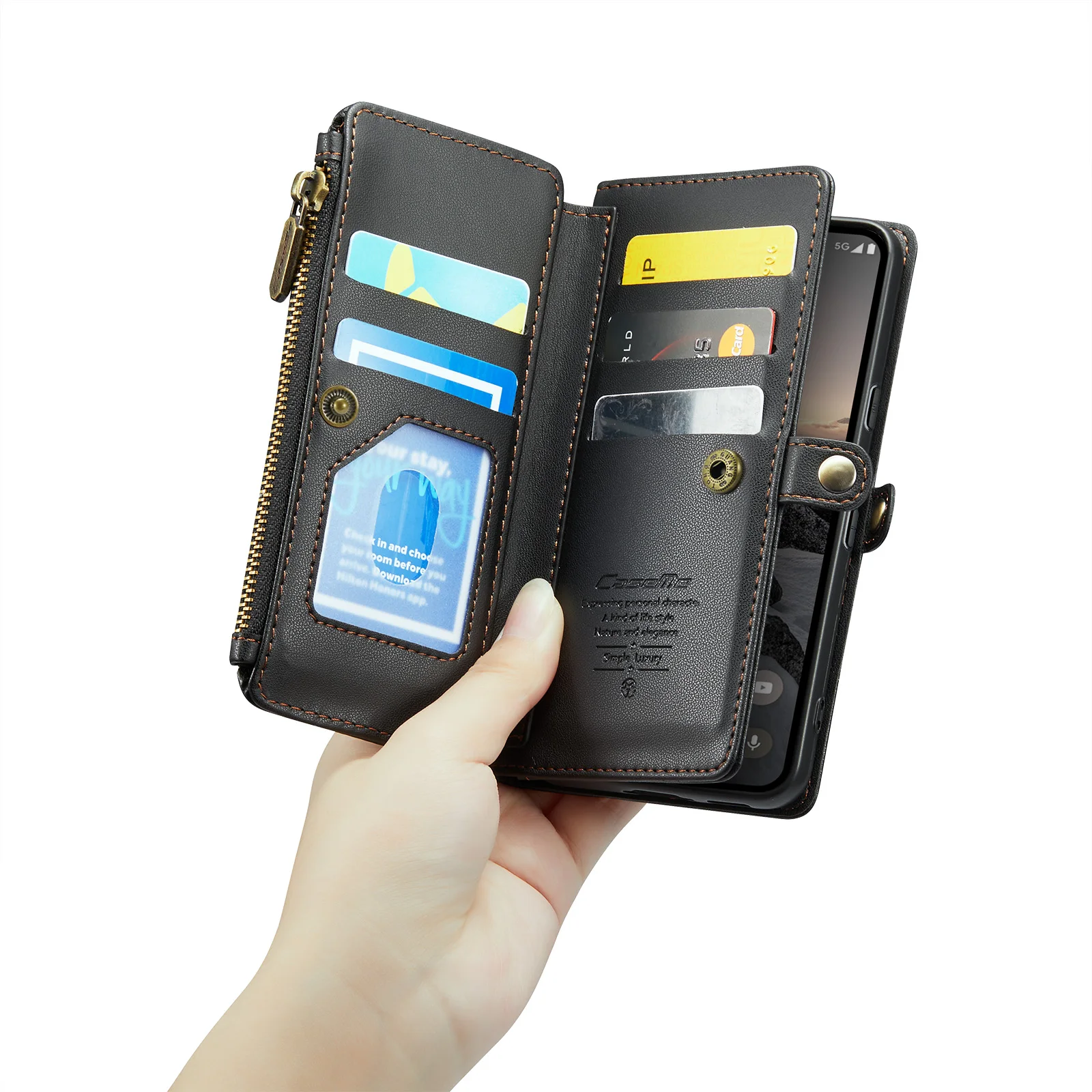 Кожаный чехол-кошелек на молнии с отделением для карт Google Pixel 9 Pro