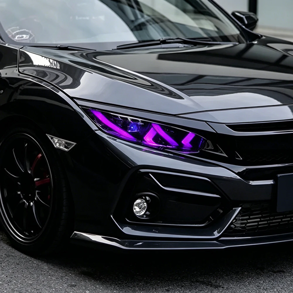 Фото Для Honda Civic X 10-го поколения FC 2016-2021: Обновленные фары с анимацией запуска, светодиодами RGB и линзами-проекторами. Автоаксессуары. №4