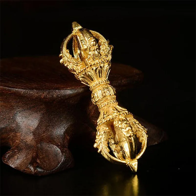 

Copper Statue Tibet Buddhism Handmade Old Copper Gilt Six Syllable Mantra Vajra Dorje Pendant