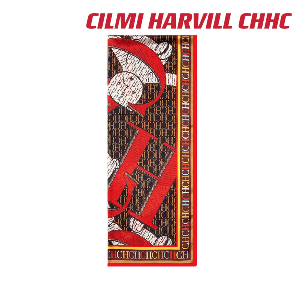 

CILMI HARVILL CHHC Summer Women's New Silk Scarf 180-70cm Large Size Bear Pattern Lightweight Luxury Gift Box Packaging