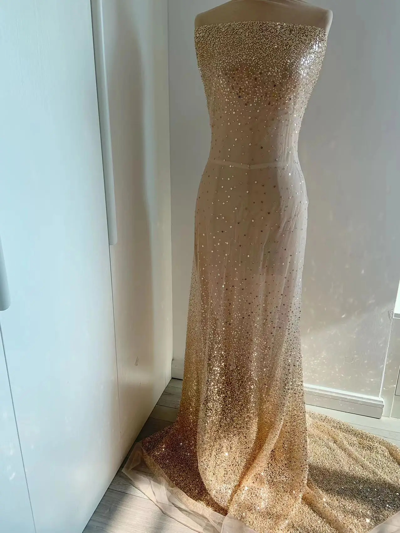 1 ярд цветочные блестки бусины розовое золото тюль кружевная ткань для