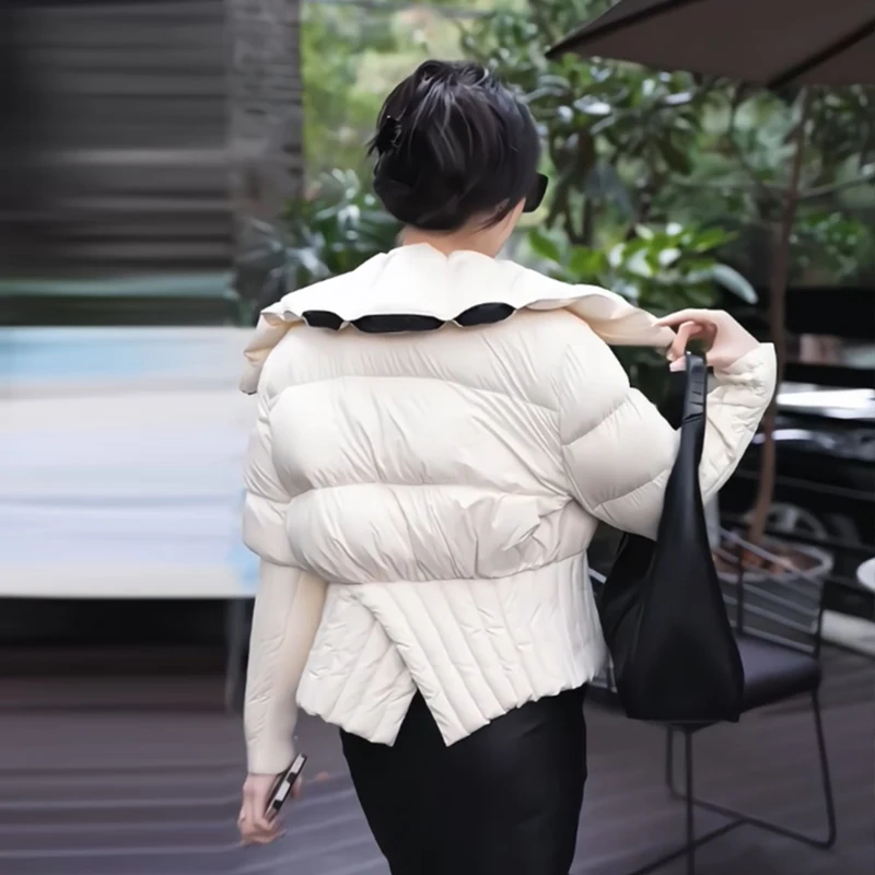 Short Down jacket Slim Women Winter Elegant Designer Long sleeve Puffer jacket Female Patchwork Parkas 2023 Korean Outwear 2O385
