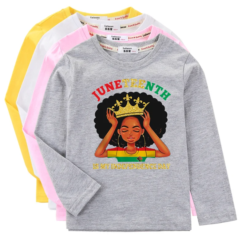 

Черная рубашка Aimi Lakana с длинным рукавом для девочек, весенне-осенняя хлопковая футболка, Детские повседневные топы с круглым вырезом, одежда с принтом