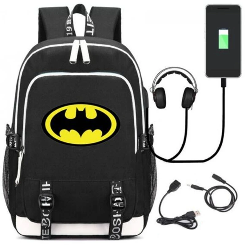 

Anime B-Batmanes Comic Hero Backpacks UnicornTravel School Student Bags Gift Backpack Bag W/ USB Charging