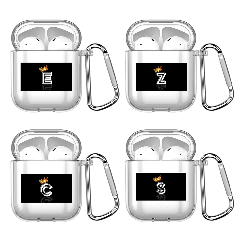 

Crown Letter Silicone Case For Apple Airpods 1 or 2 Shockproof Cover For AirPods 3 Pro Pro2 Transparent Earphone Cases Protector