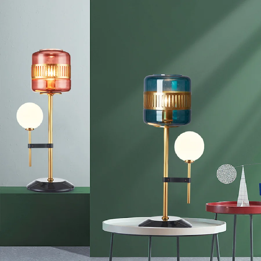 

Copper Luxury LED Table Light Glass Marble Creative Nordic Table Lamp Bedroom Bedside Study Reading Room Designer Desk Lights
