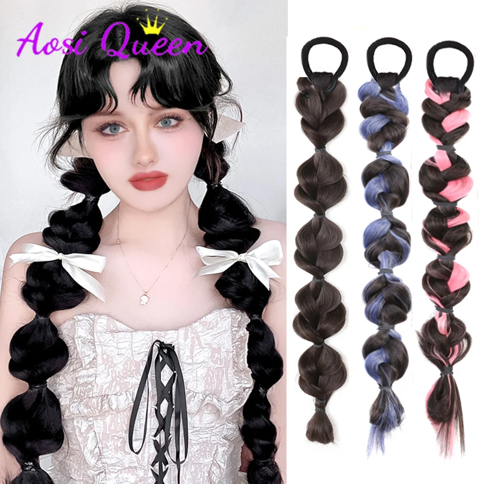 

New Concubine Synthetic Bubble Twist Ponytail High Elastic Wig Woman Hair Side Natural Lantern Braid Black Hous tail Hairpiece