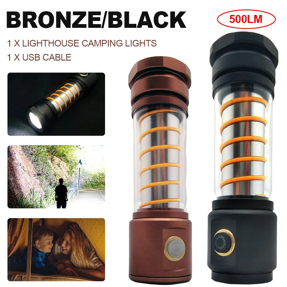 

Портативный фонарь для кемпинга, 2 Вт, 500 лм, с зарядкой от USB