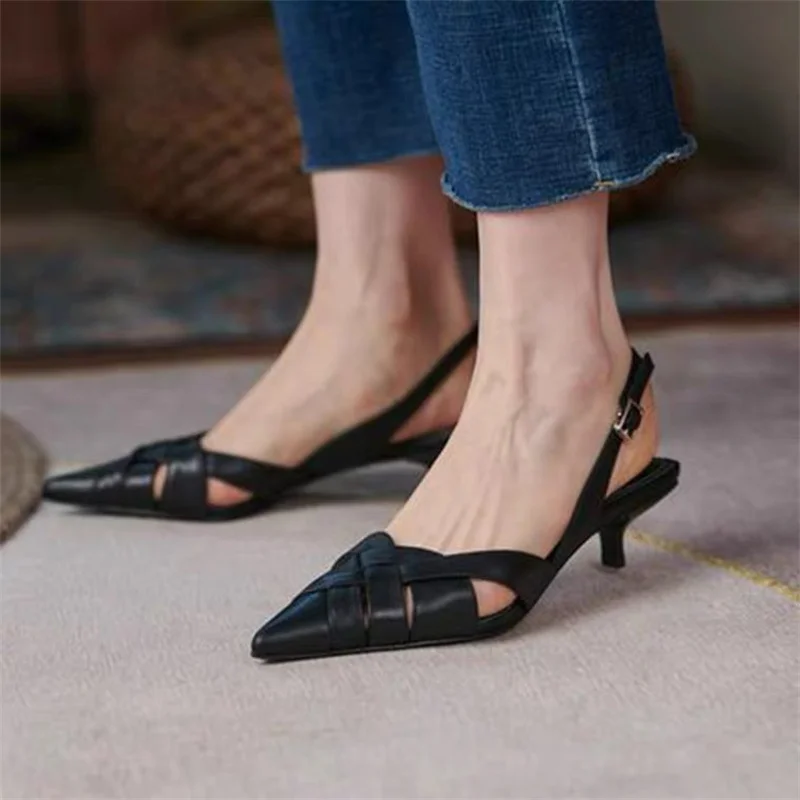 

2022 New Fashion Women Sandals Pointed-toe Summer Pumps For Womans Office Shoes Solid Thin Heel Low Heel Ladies Dress High Heels