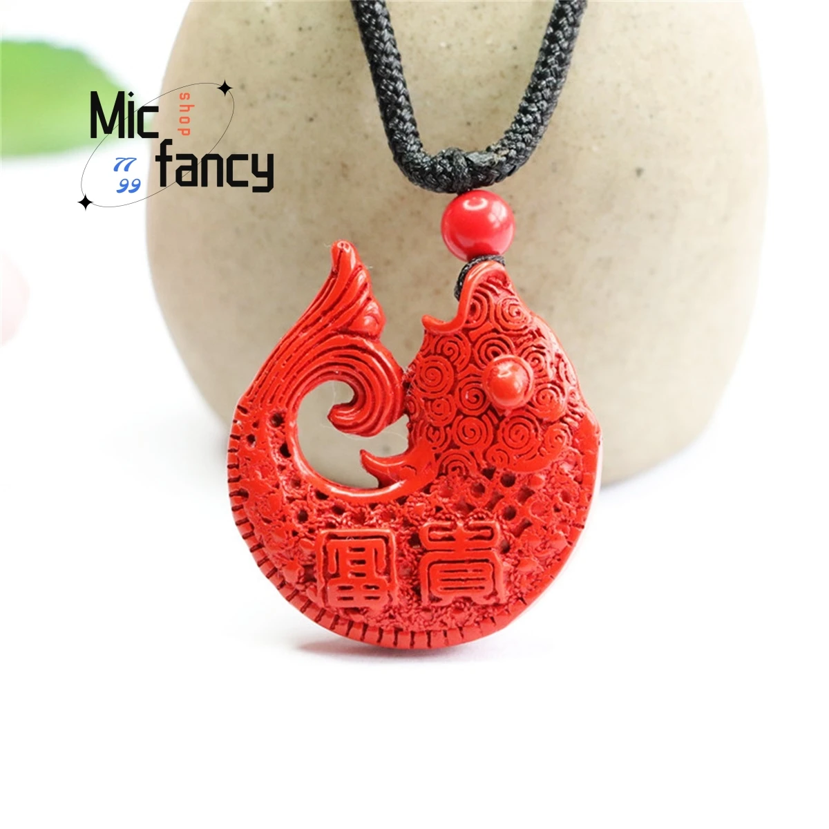 

Natural Authentic Red Cinnabar Pendant Auspicious Carp Rosary Necklace Simple Personality Exquisite Retro Style Men Wome Amulet