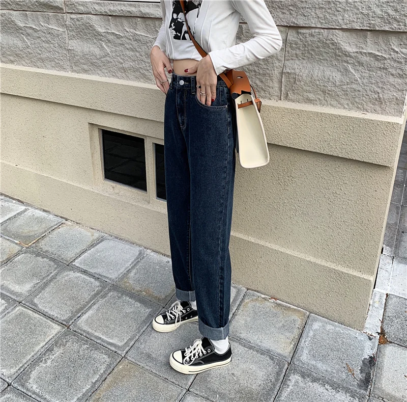 

Новинка, узкие прямые брюки N5009 с завышенной талией, зауженные брюки, джинсы