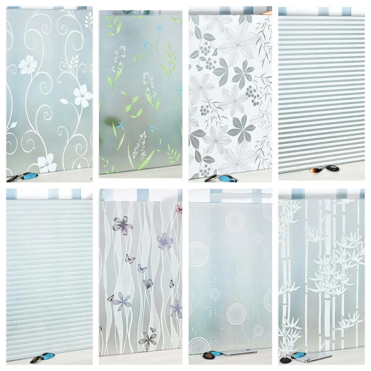 Frosted Window Film Privacy Opaque Window Stickers Self Adhesive Glass Vinyl Film for Kitchen Bathroom Office Matte Glass Stain